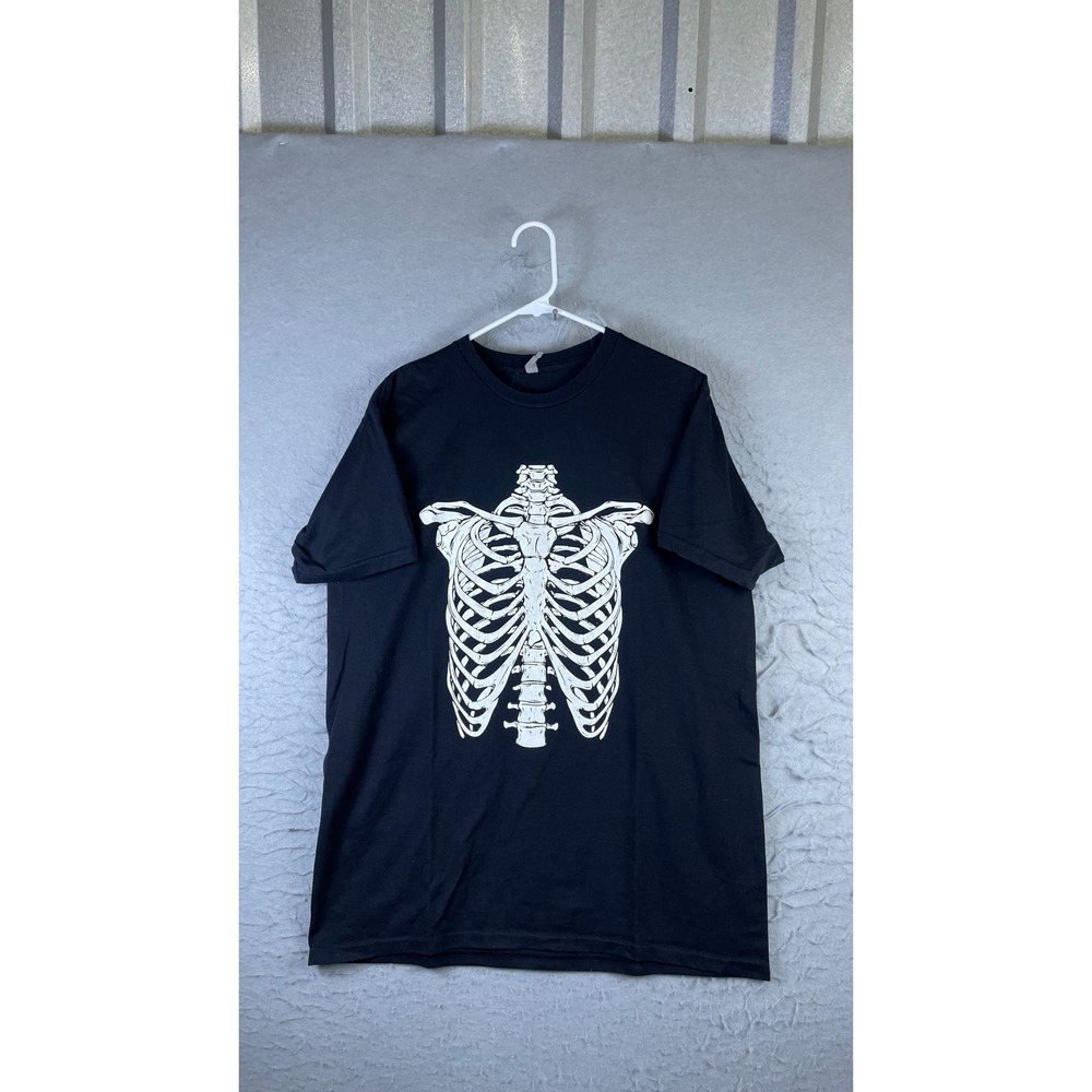 American Apparel T-Shirt Mens L Black Good Skeleton Rib Cage Graphic Tee